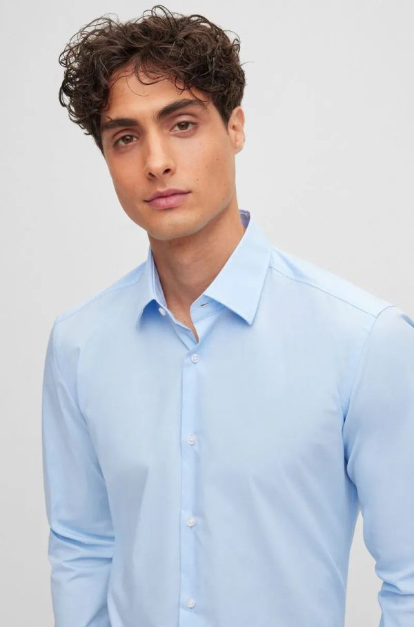 Camisa De Ajuste Slim Em Popelina De Algodão Elástico - Imagem 4