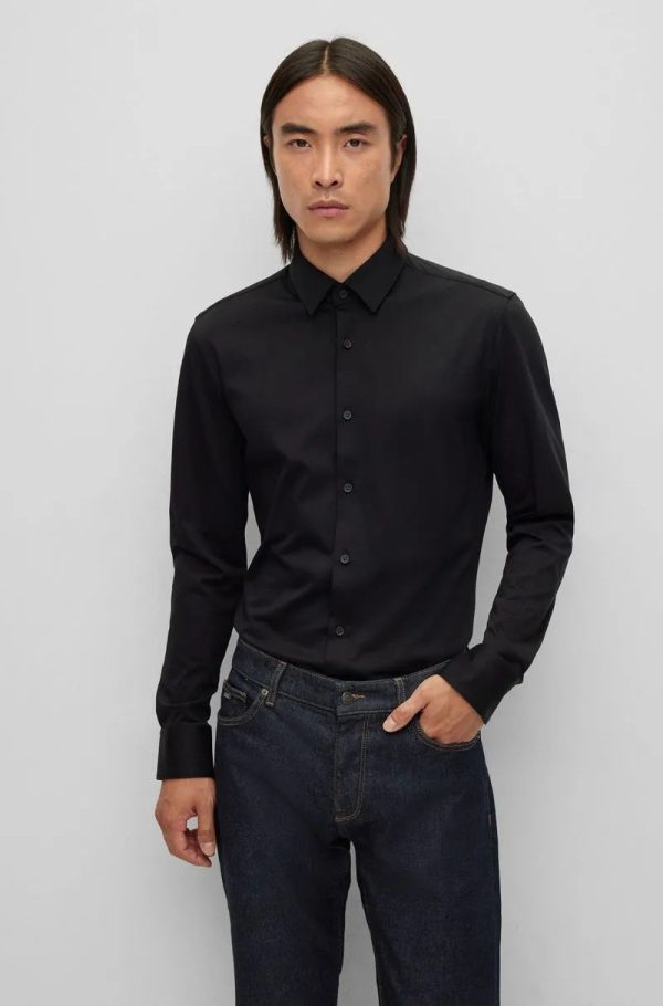 Camisa De Ajuste Slim Em Jérsei De Algodão Elástico De Alto Desempenho