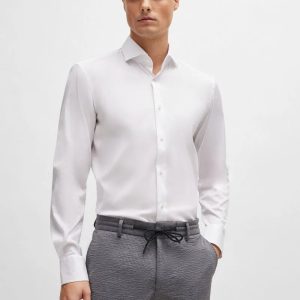 Camisa Slim Fit Em Popeline De Algodão Easy Iron
