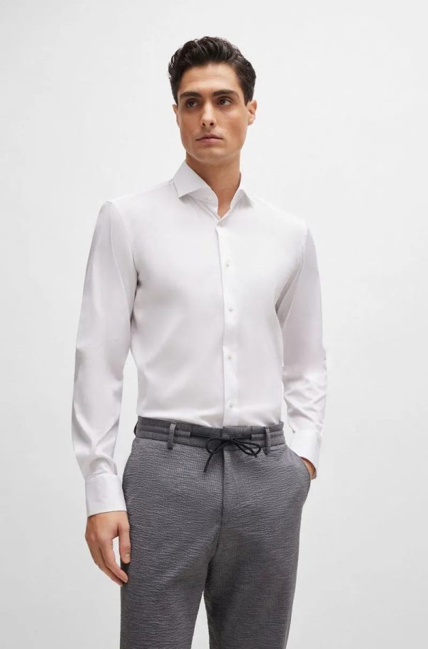 Camisa Slim Fit Em Popeline De Algodão Easy Iron