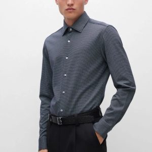 Camisa Slim Em Algodão Com Micro Padrão
