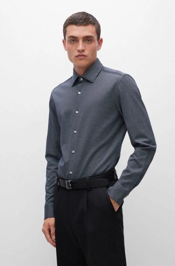 Camisa Slim Em Algodão Com Micro Padrão