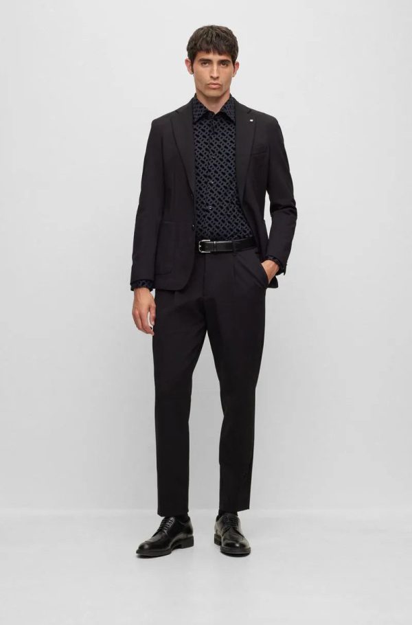 Camisa Preta Slim Fit Com Monogramas Estampados - Imagem 2