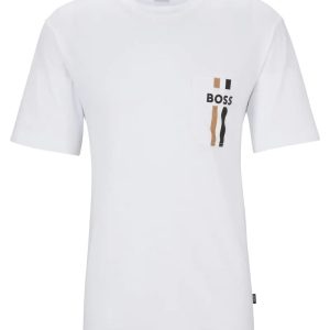 Camiseta Branca Em Jersey De Algodão Com Faixa De Assinatura E Logo