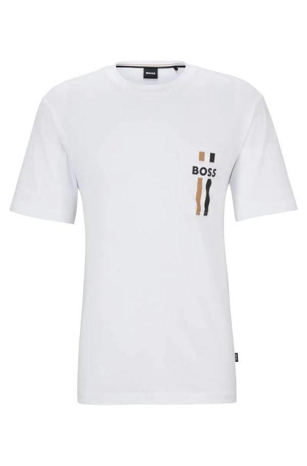 Camiseta Branca Em Jersey De Algodão Com Faixa De Assinatura E Logo