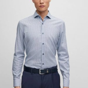 Camisa De Corte Ajustado Em Algodão Elástico Estruturado