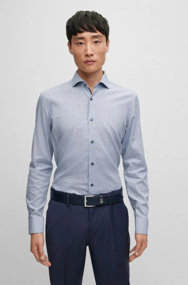 Camisa De Corte Ajustado Em Algodão Elástico Estruturado