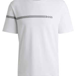 Camiseta De Algodão Misto Com Listras E Logo