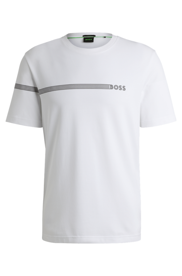 Camiseta De Algodão Misto Com Listras E Logo