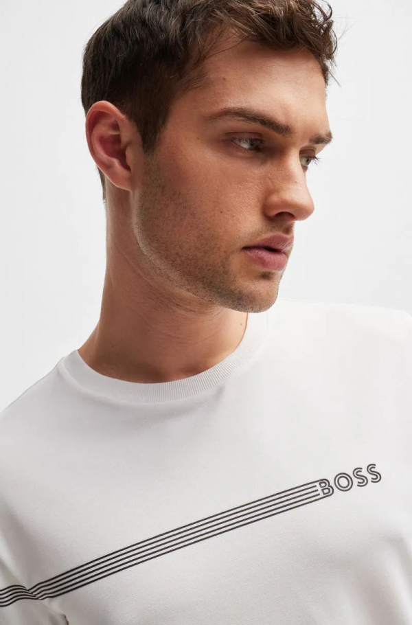 Camiseta De Algodão Misto Com Listras E Logo - Imagem 3