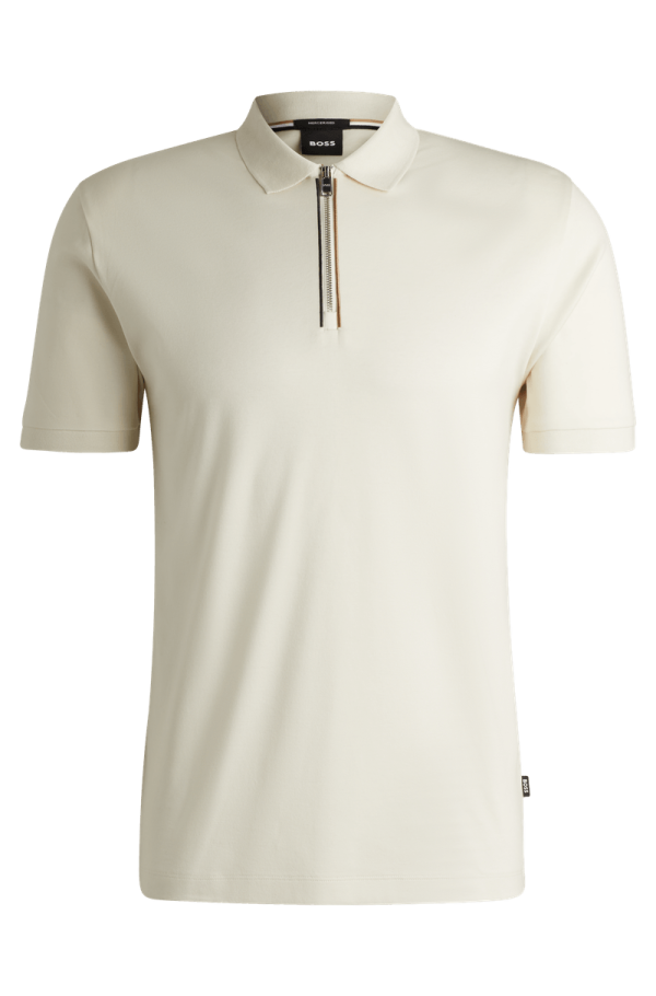 Polo Slim-Fit Em Algodão Mercerizado Com Fecho De Zíper
