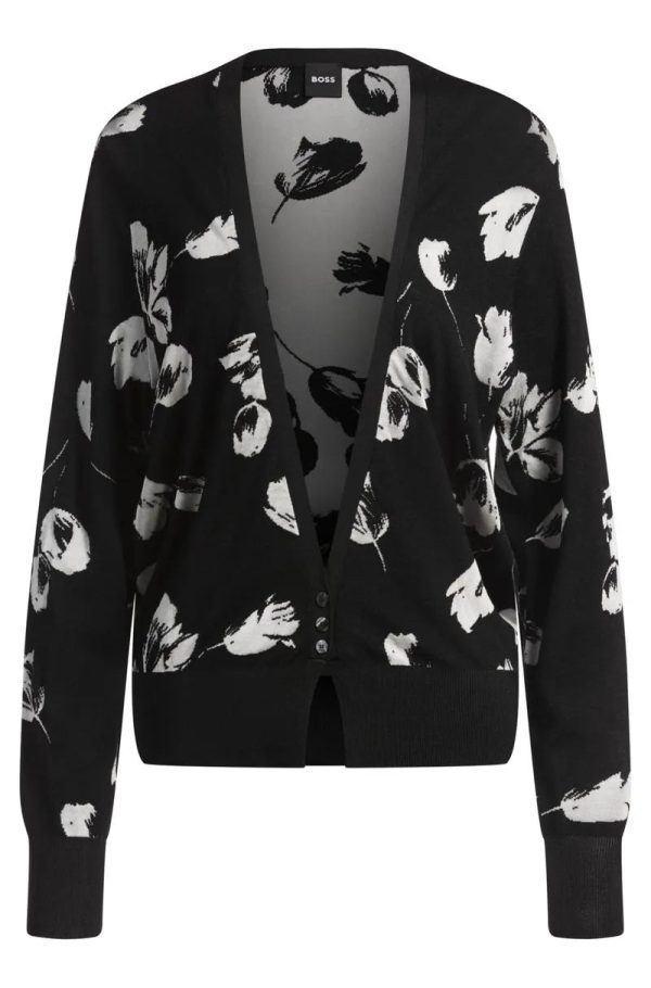 Cardigan Em Lã Merino Com Jacquard De Tulipa - Imagem 3