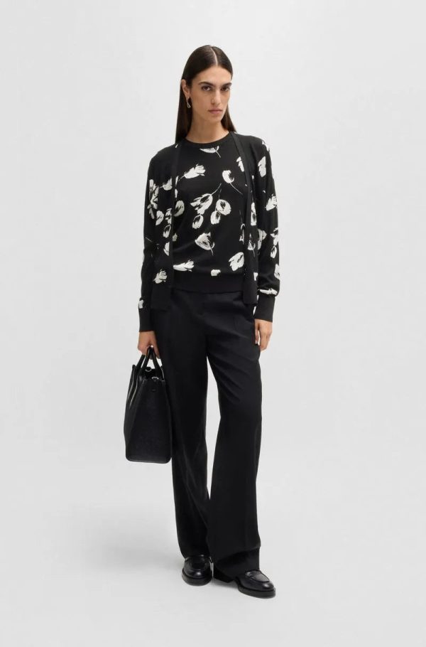 Cardigan Em Lã Merino Com Jacquard De Tulipa - Imagem 4