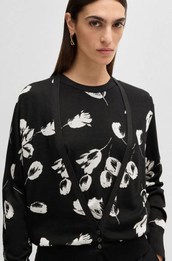Cardigan Em Lã Merino Com Jacquard De Tulipa - Imagem 2