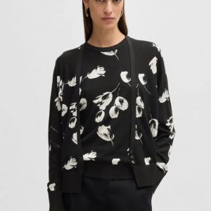 Cardigan Em Lã Merino Com Jacquard De Tulipa