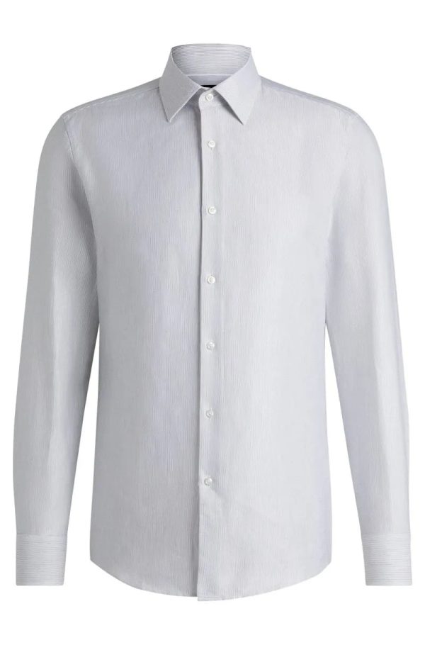 Camisa Slim Em Sarja De Algodão Às Riscas - Imagem 3