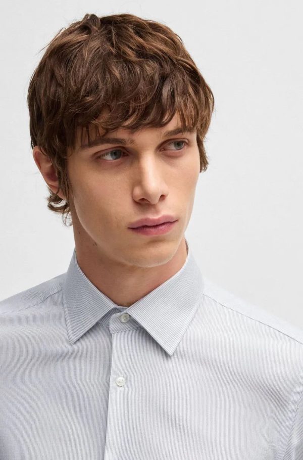 Camisa Slim Em Sarja De Algodão Às Riscas - Imagem 4