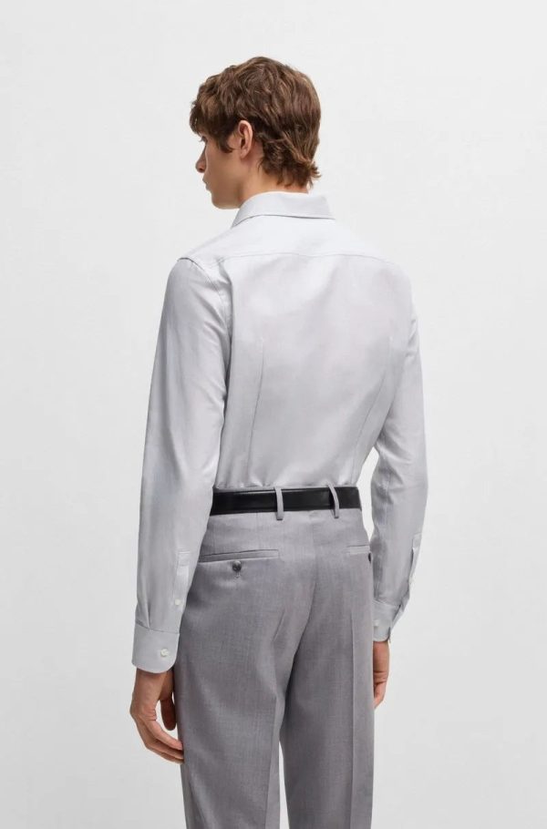 Camisa Slim Em Sarja De Algodão Às Riscas - Imagem 5