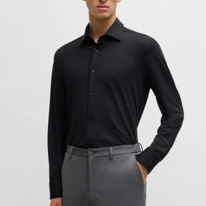 Camisa Slim Em Jersey Elástico Texturizado
