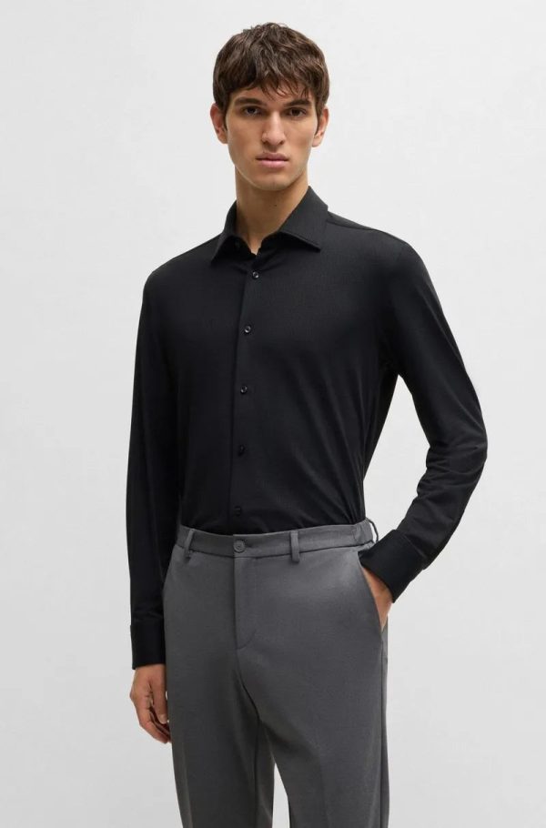 Camisa Slim Em Jersey Elástico Texturizado