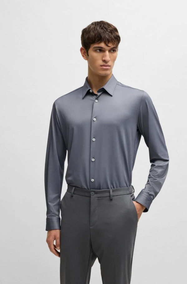 Camisa Slim De Tecido Elástico De Alto Desempenho