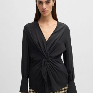 Blusa Regular De Seda Com Torção Frontal