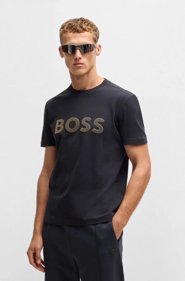 Camiseta Em Algodão Elástico Com Logo Grande