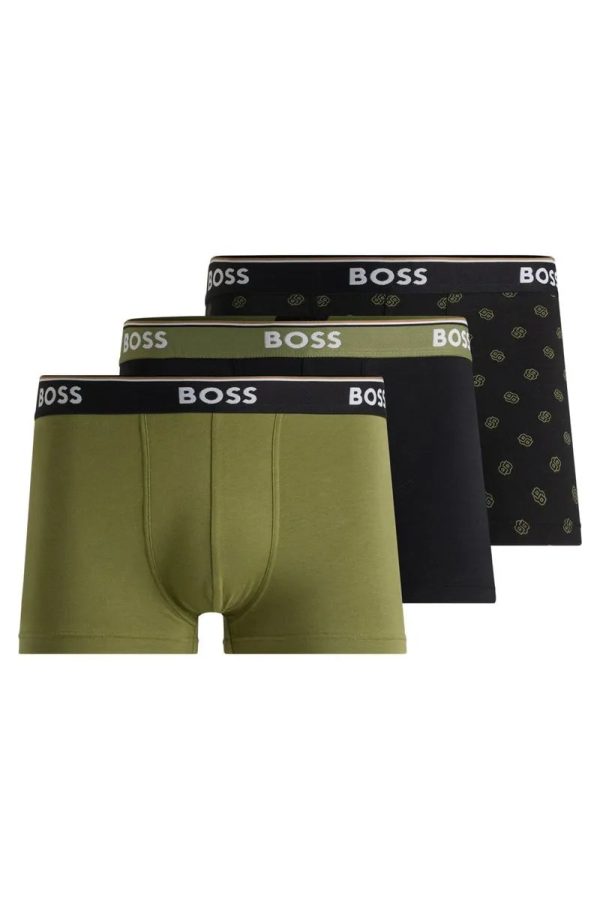 Pack De Três Boxers De Cintura Com Logo Em Algodão Elástico