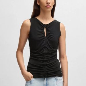 Top Em Jersey Com Detalhe Franzido E Recorte
