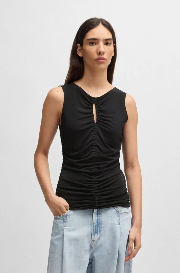 Top Em Jersey Com Detalhe Franzido E Recorte