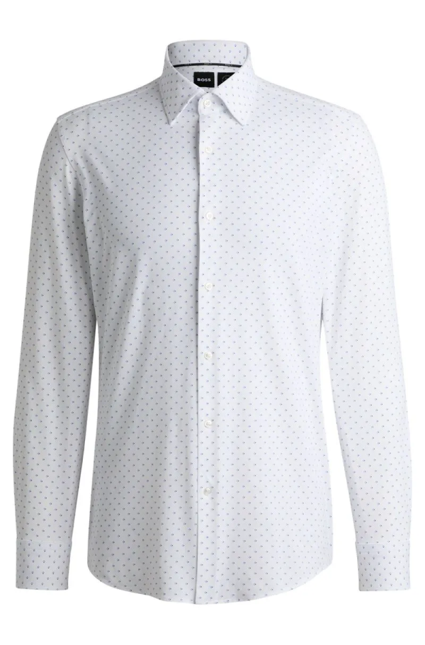 Camisa Slim Em Tecido Elástico Com Estampado Geométrico - Imagem 3