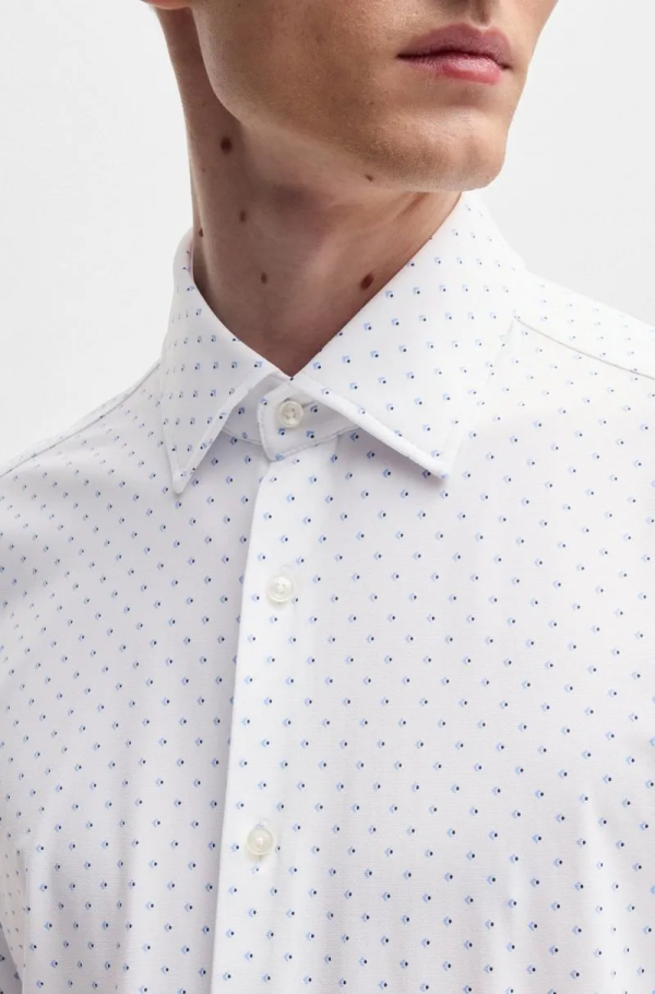 Camisa Slim Em Tecido Elástico Com Estampado Geométrico - Imagem 4