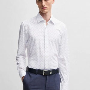 Camisa Slim Em Tecido Elástico Com Estampado Geométrico