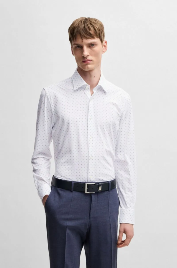 Camisa Slim Em Tecido Elástico Com Estampado Geométrico